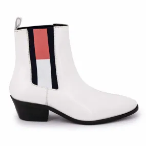 Bottines style western avec détails bandes en cuir blanc t36-42 Femme