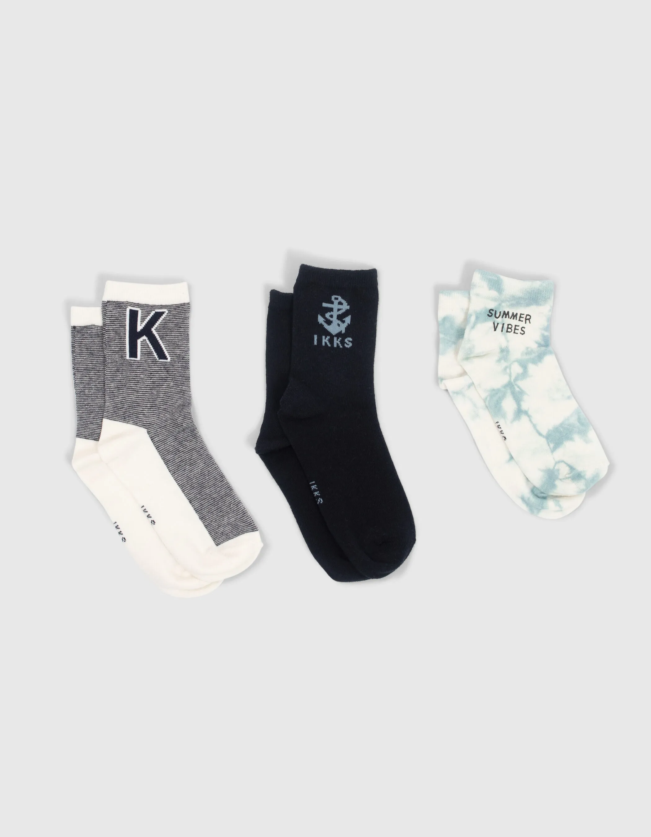 Chaussettes marine, blanches, bleues