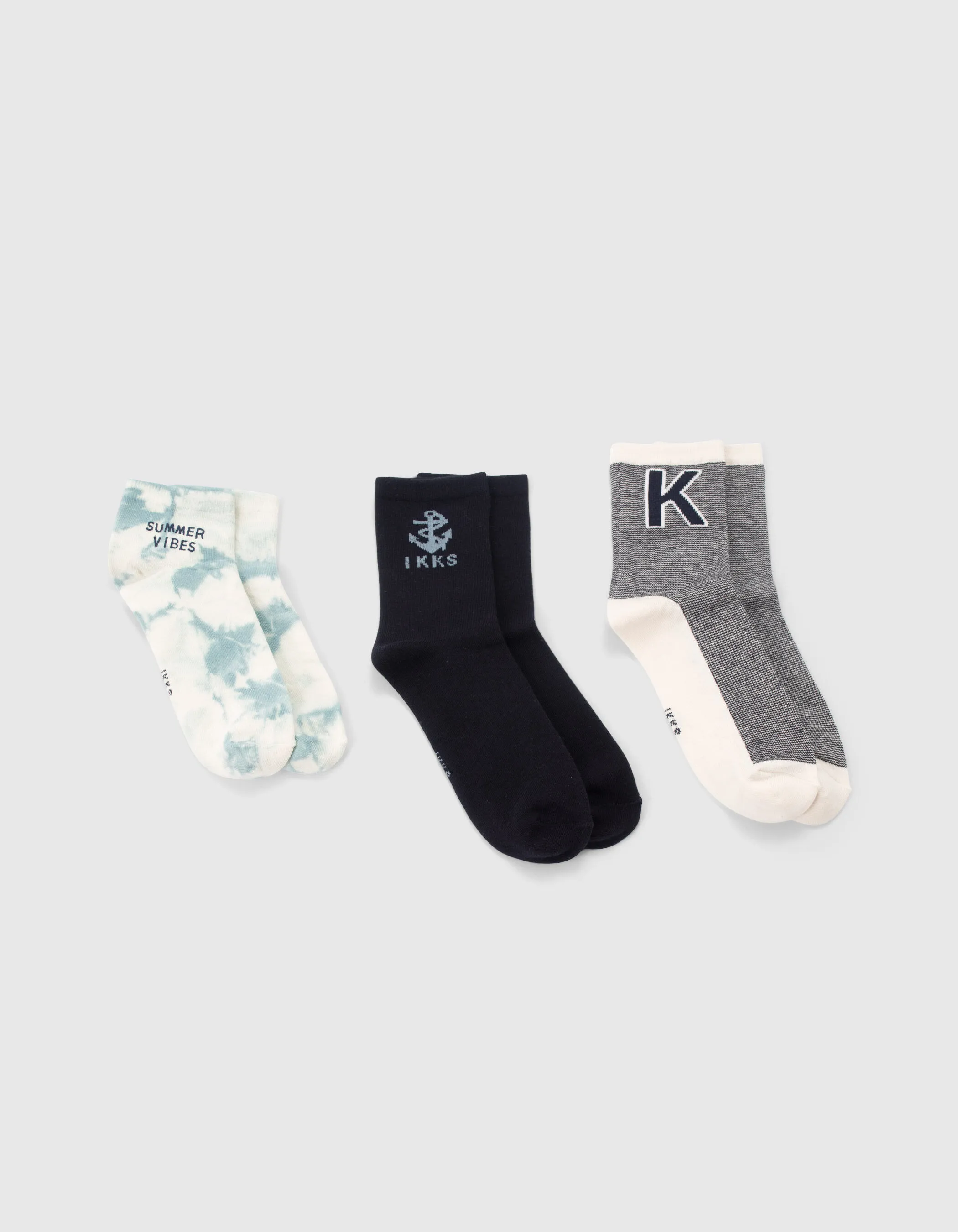 Chaussettes marine, blanches, bleues