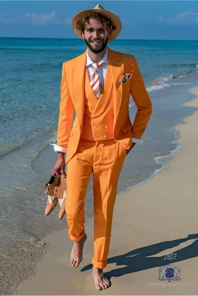 Costume de mariage pique de coton Orange italien à la coupe ajustée