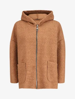 Manteau oversize à capuche en maille bouclette - Camel