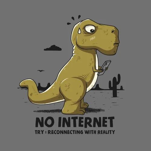 No internet - t-shirt en coton bio - parodie dinosaure de google