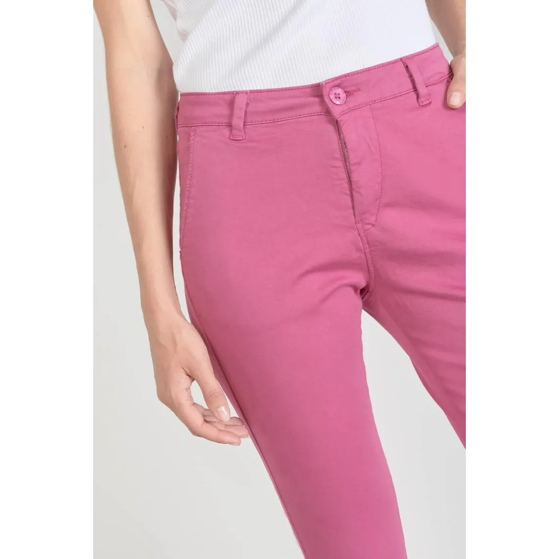 Pantalon chino Dyli3 fuchsia rouge en coton | 3 Suisses