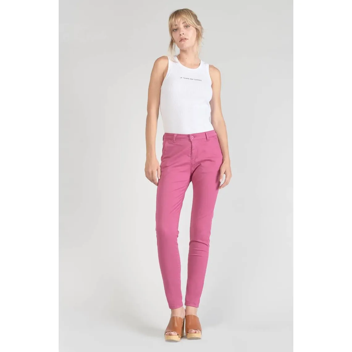 Pantalon chino Dyli3 fuchsia rouge en coton | 3 Suisses