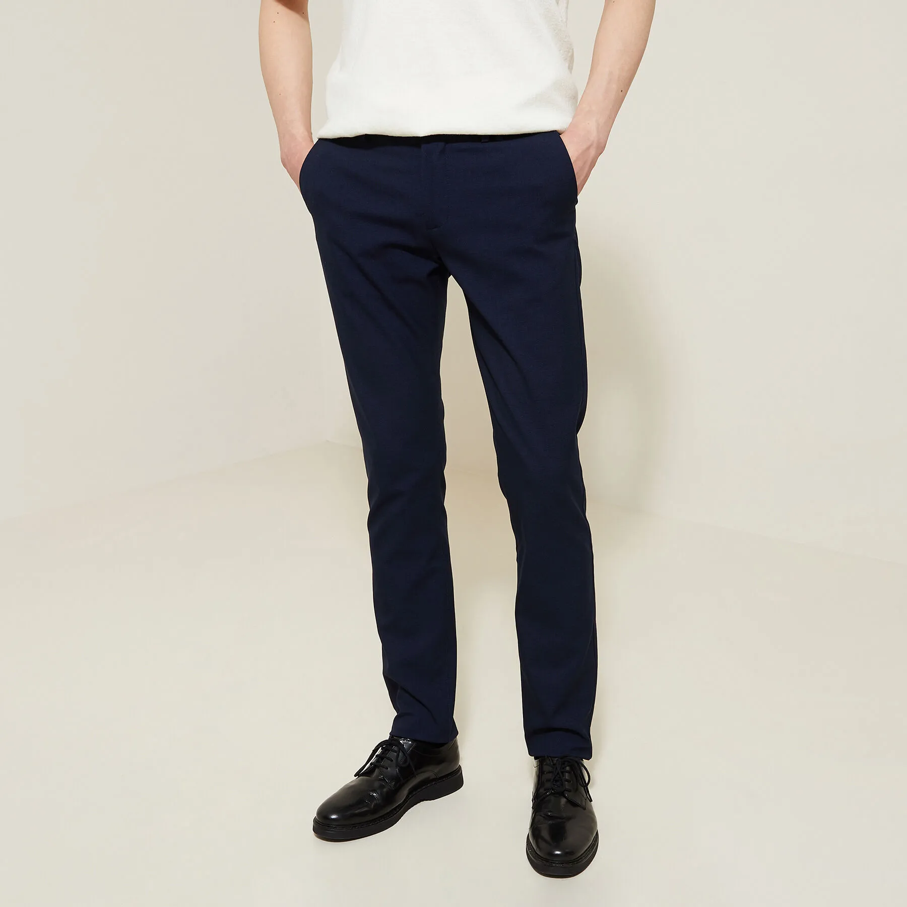 Pantalon chino slim fantaisie intérieur gratté Bleu foncé | Jules