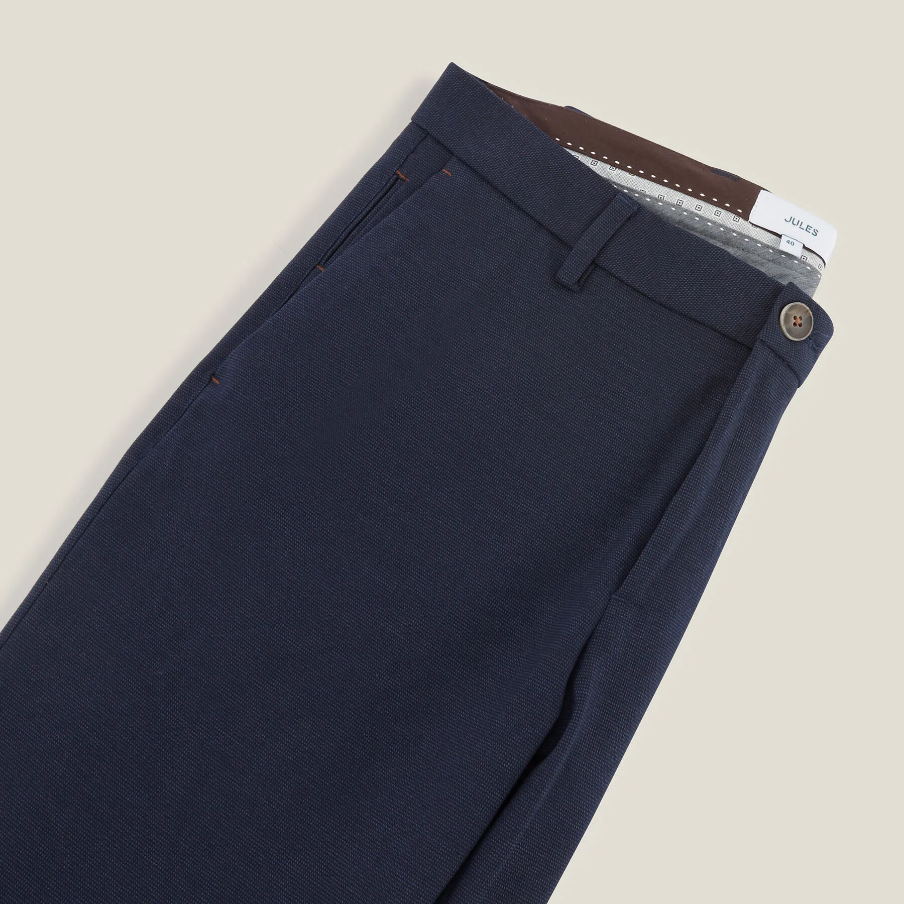 Pantalon chino slim fantaisie intérieur gratté Bleu foncé | Jules