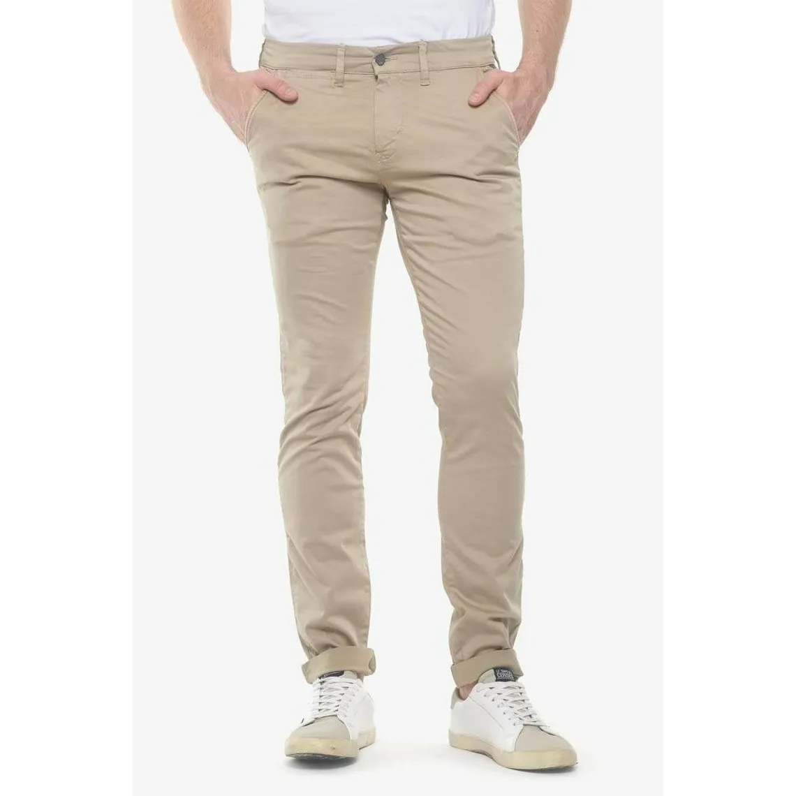 Pantalon chino slim Jas beige blanc en coton | 3 Suisses