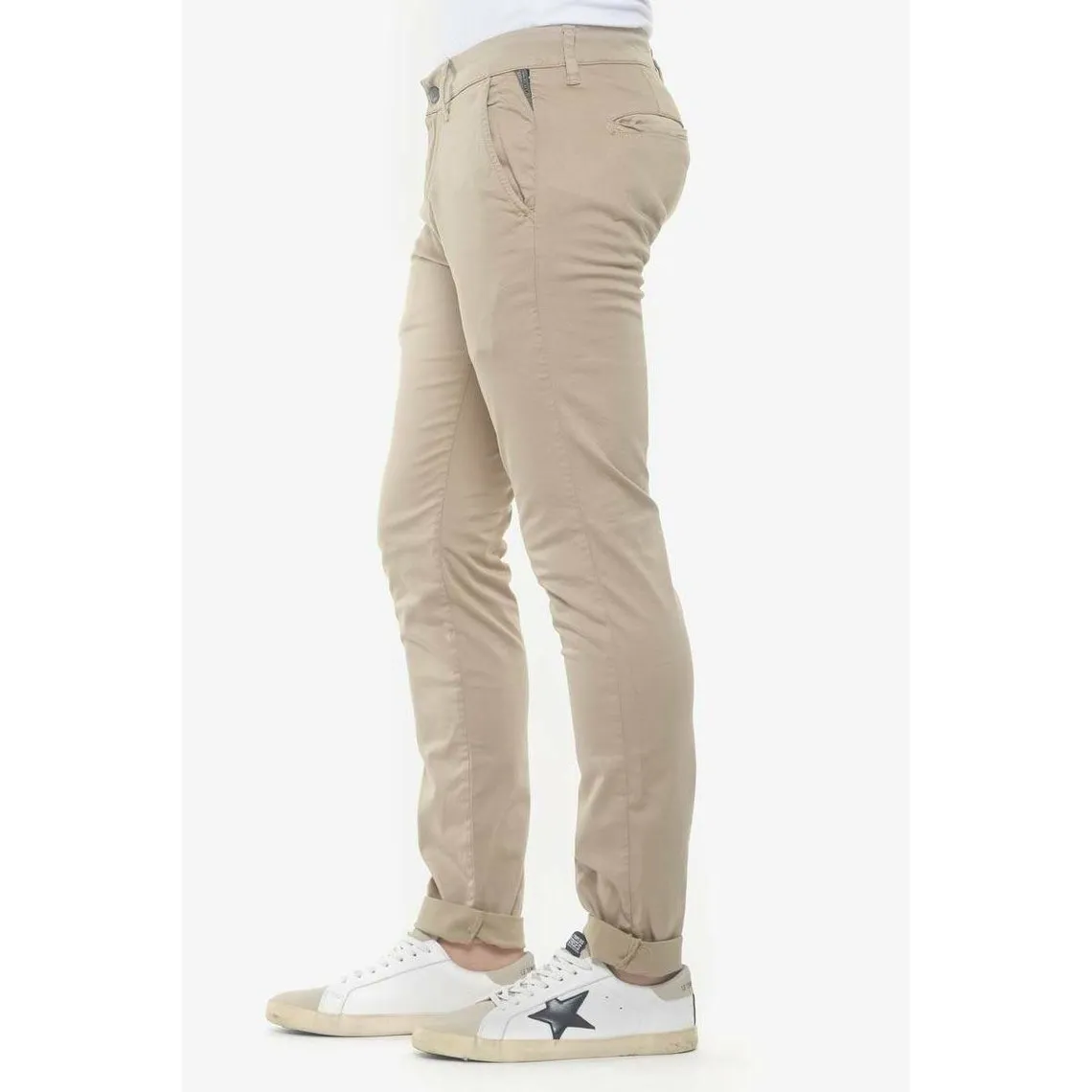 Pantalon chino slim Jas beige blanc en coton | 3 Suisses