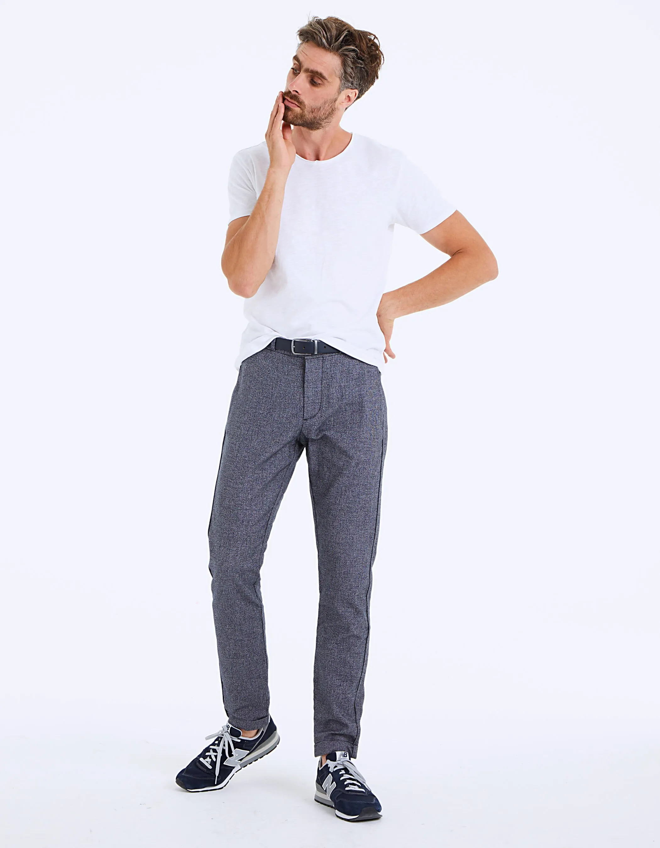 Pantalon chino slim marine faux-uni Homme