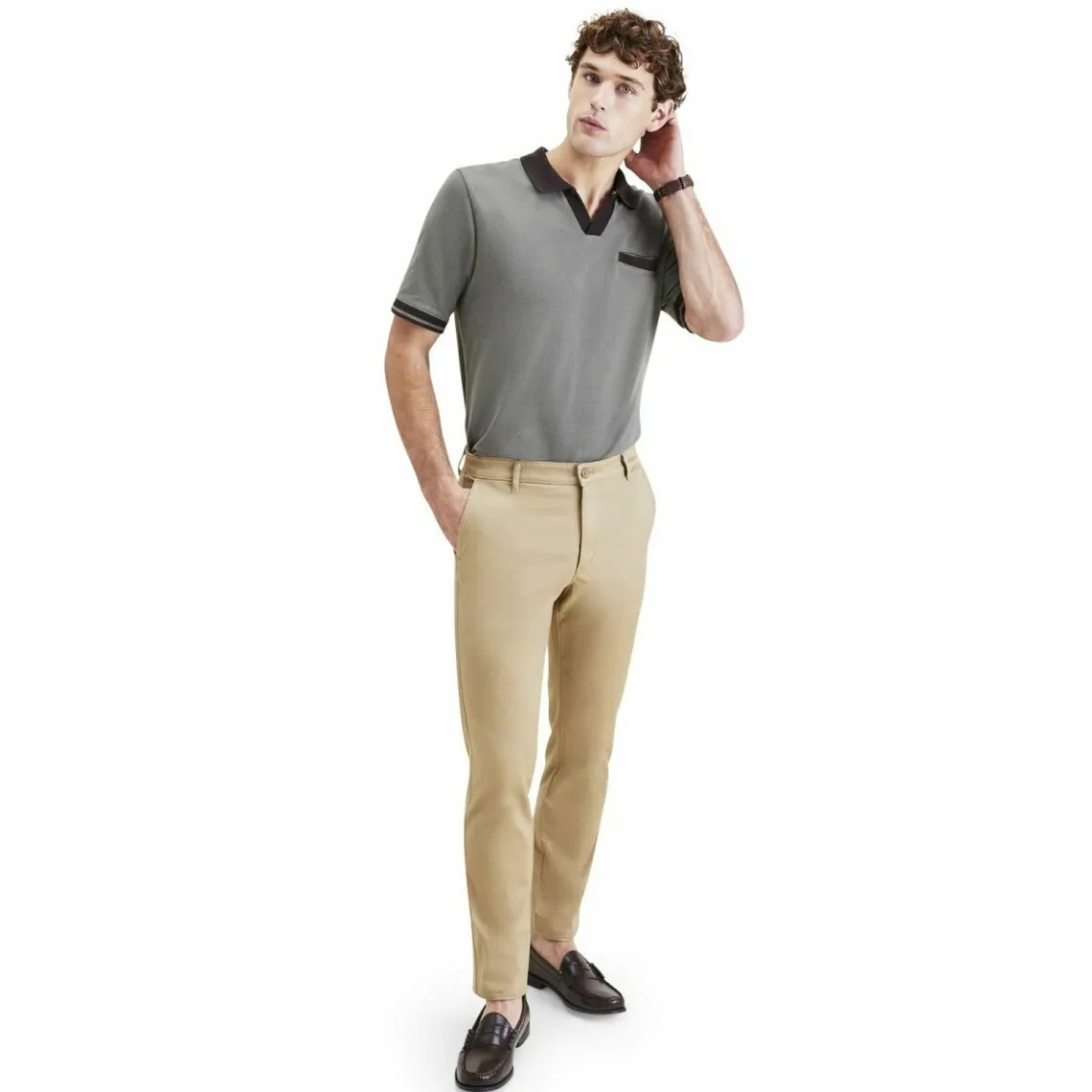 Pantalon chino slim Original camel en coton | 3 Suisses