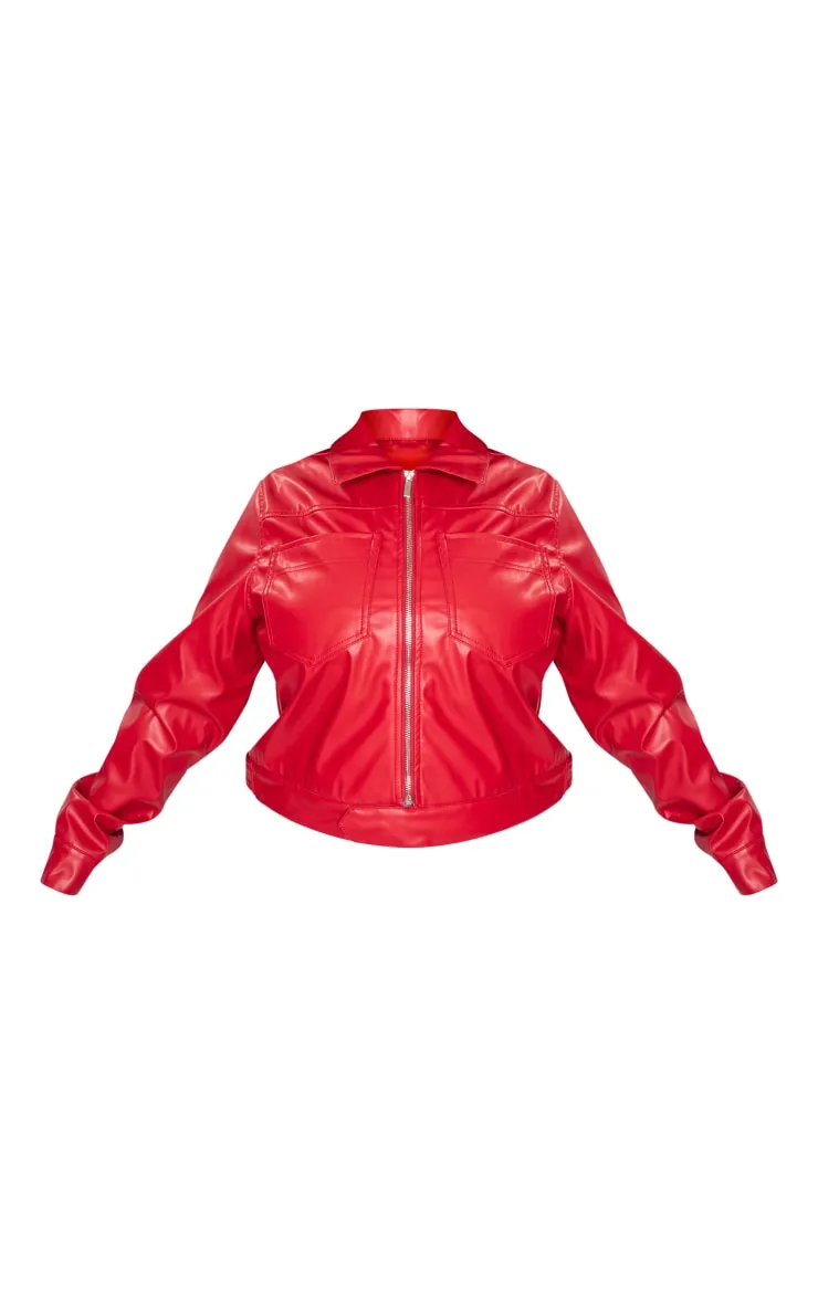 Plus Veste en PU rouge à détail poches