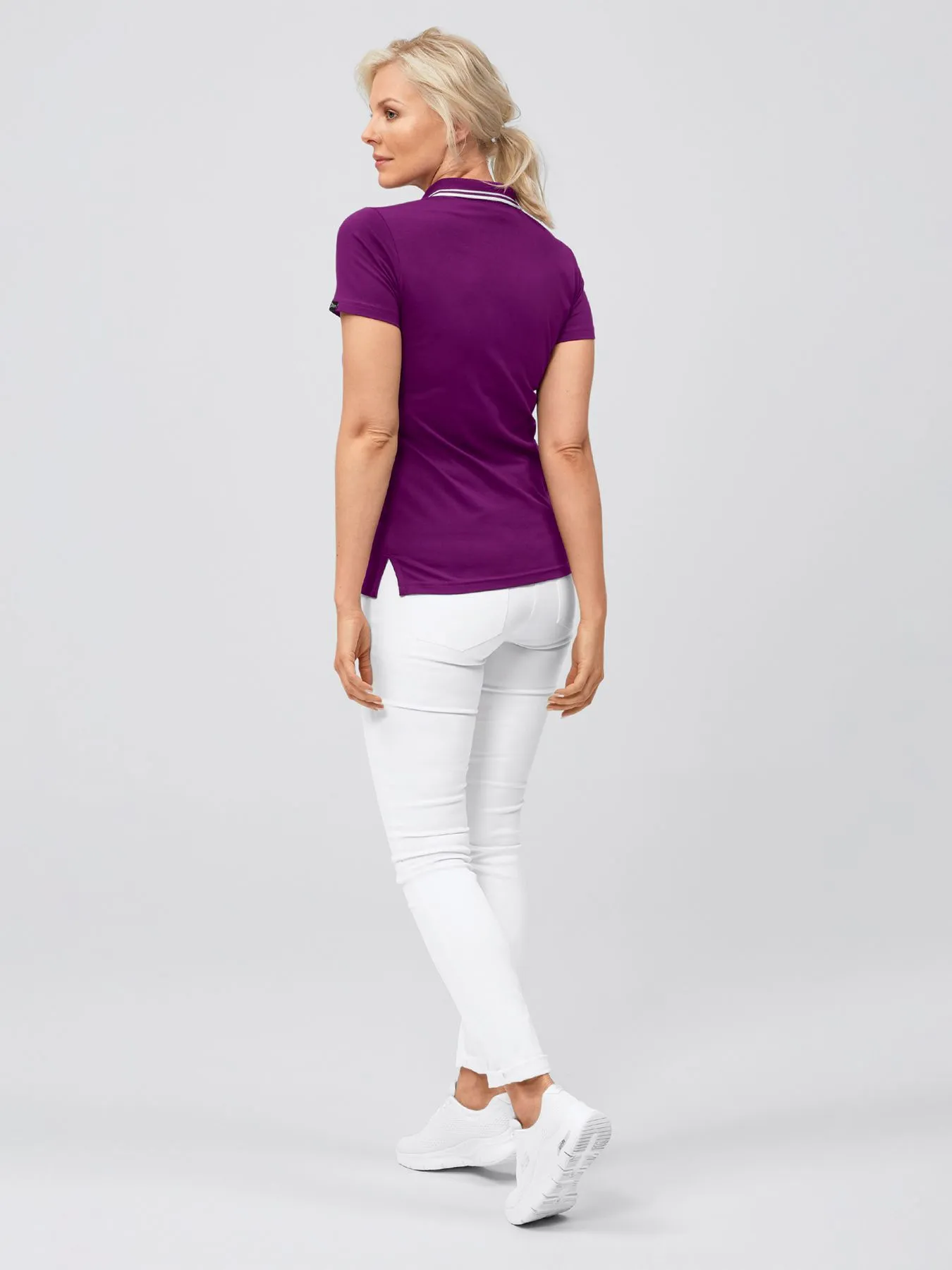 Polo femme en jersey à maille interlock – col en tricot