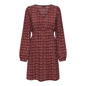 Robe cintrée mi-jenoux col V imprimée fantaisie bordeaux Femme ONLY à 