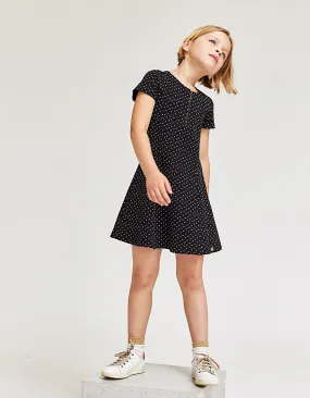 Robe patineuse noire à éclairs blancs fille