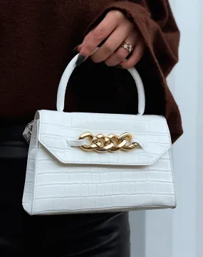 Sac à main mini blanc effet croco à chaîne dorée