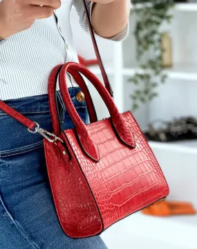 Sac à main petit rouge effet croco