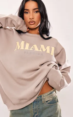 Sweat oversize taupe à imprimé Miami