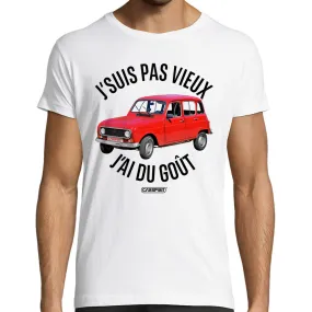 T-Shirt Blanc Homme Humour voiture 4L, j'suis pas vieux j'ai du goût, manches courtes