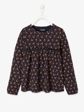 T-shirt blouse fille imprimé fleurs encre imprimé - Vertbaudet