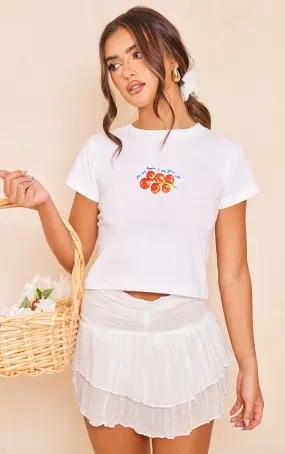 T-shirt long blanc à imprimé tomate