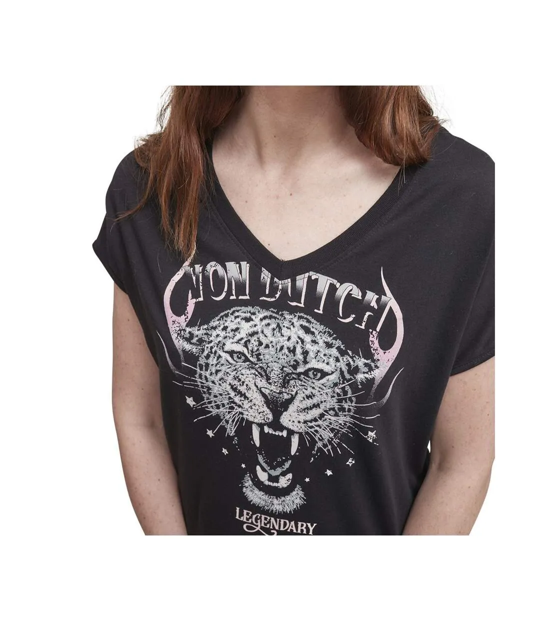 T-shirt long femme col en V fluide en coton Tiger Vondutch