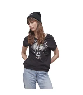 T-shirt long femme col en V fluide en coton Tiger Vondutch