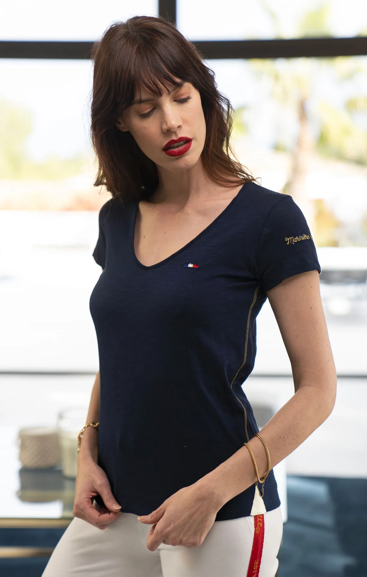 Tee-shirt col V femme AUDREY MARINE