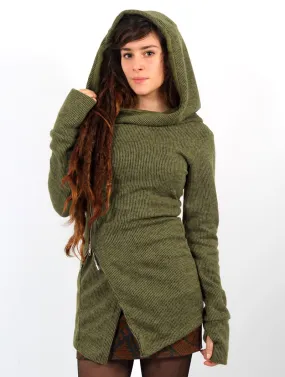 Veste croisée et zippée à capuche Akriti, Vert kaki