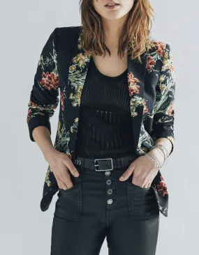 Veste en crêpe noir imprimé bouquet de fleurs femme