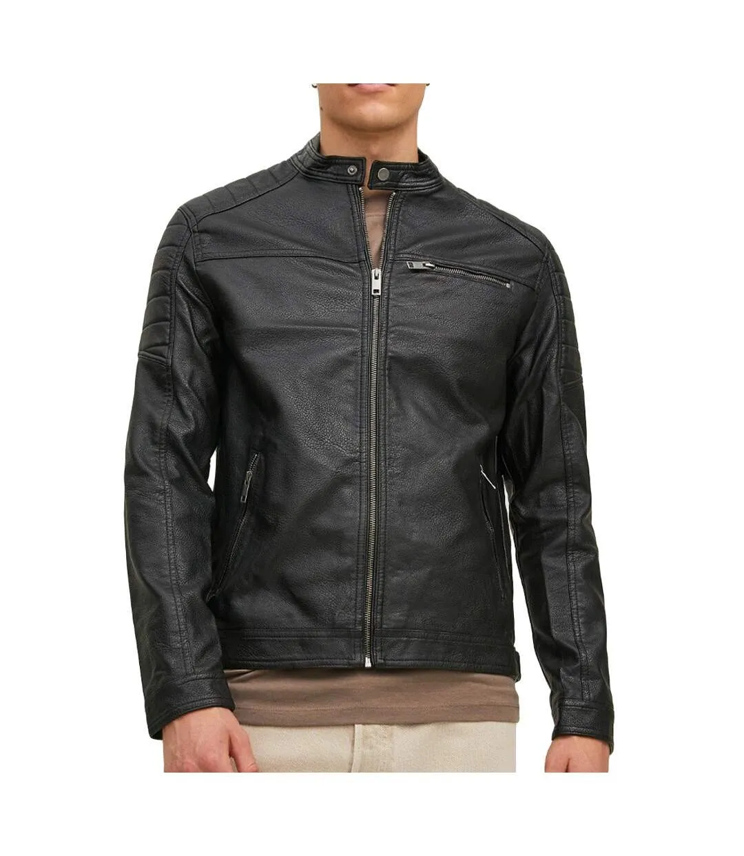 Veste en cuir Noire Homme Jack & Jones Tano