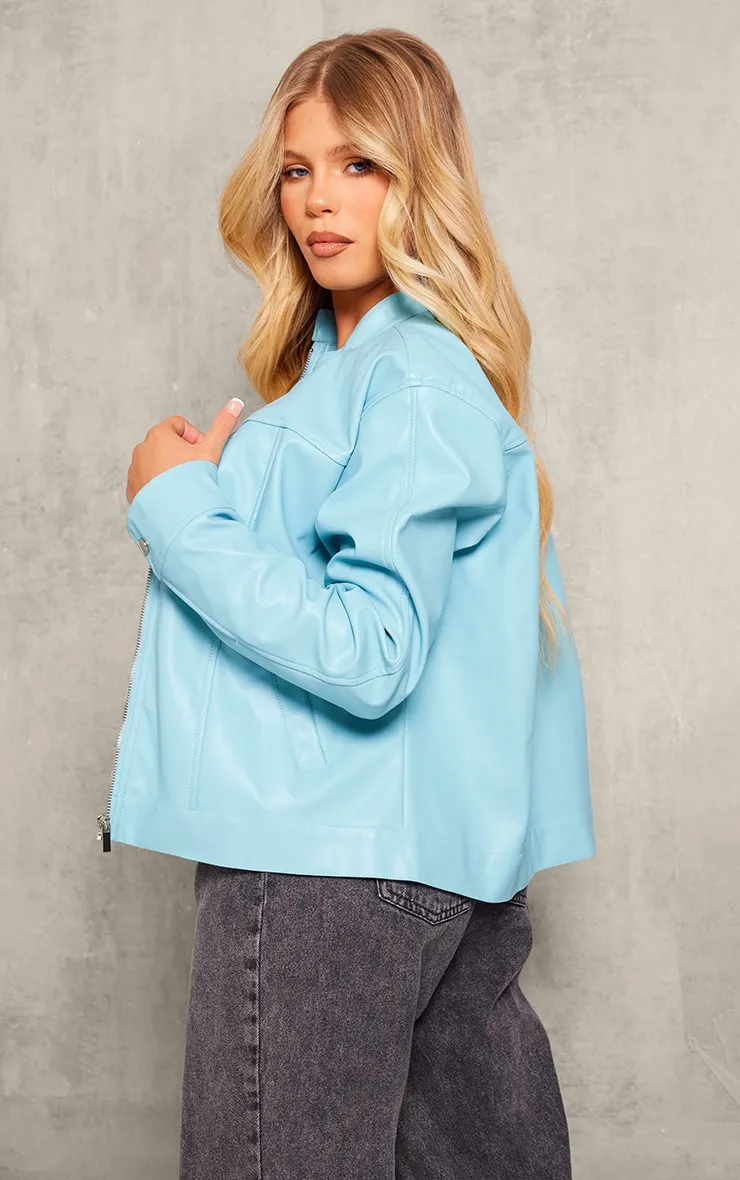 Veste style pilote en PU bleu clair effet minimaliste