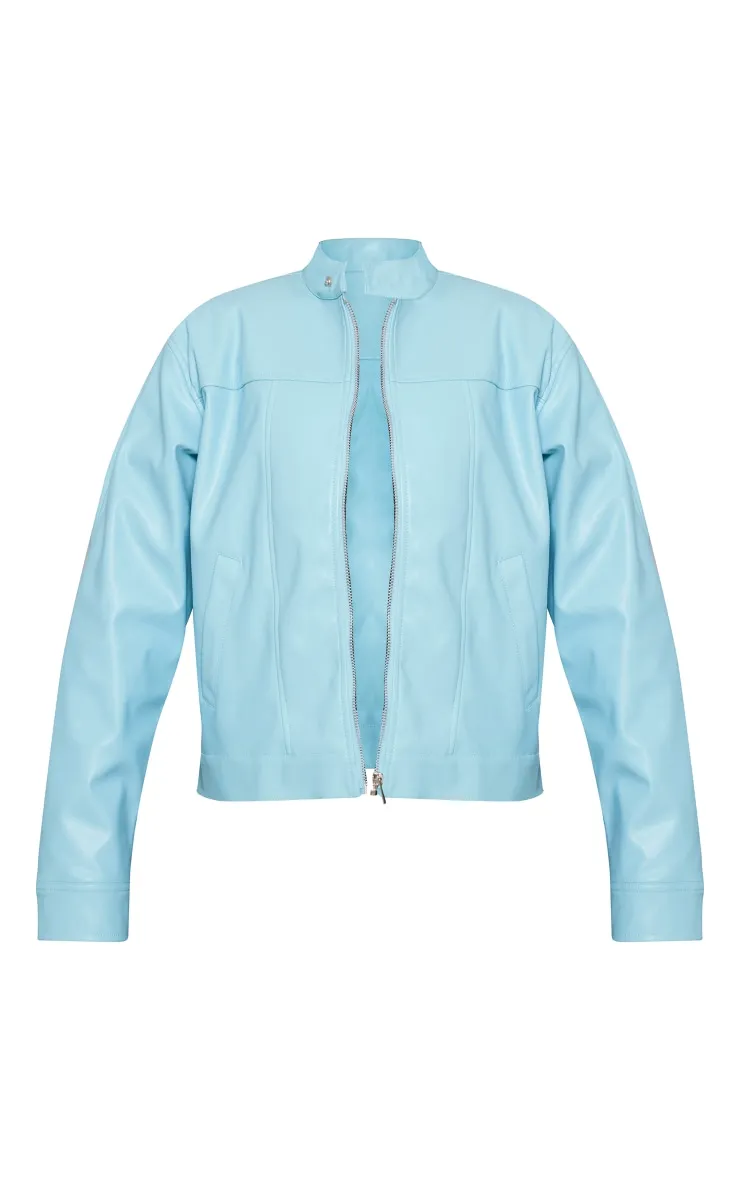 Veste style pilote en PU bleu clair effet minimaliste