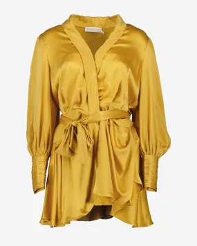 Zimmermann robe portefeuille en soie jaune